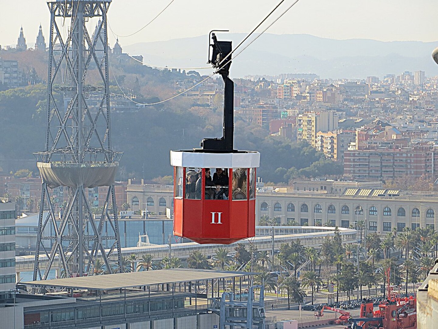 Montjuïc cable car with view of Barcelona